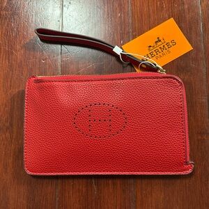Inspired H  Red Leather Clutch/ wristlet